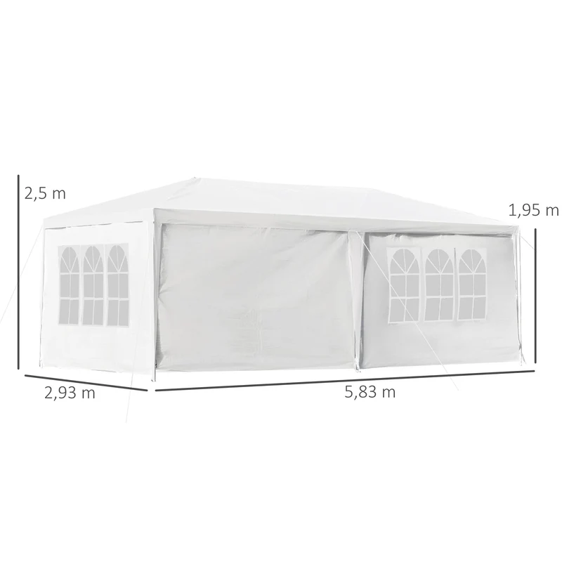 Outsunny Carpa para Fiestas 6x3 m Pabellón de Jardín con 2 Puertas 4 Paredes Laterales Extraíbles y 4 Ventanas para Exterior Eventos Bodas Festivales Blanco