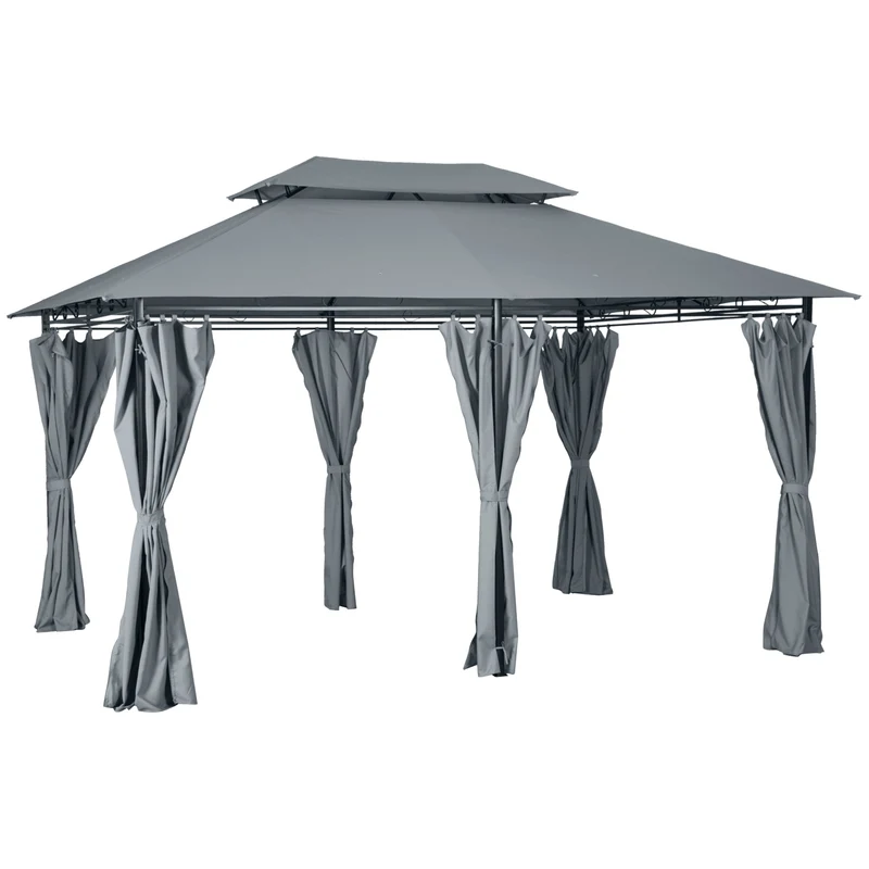 Outsunny Cenador para Jardín 3x4 m Pérgola de Jardín Gazebo con Doble Techo Paredes Laterales Resistente al Agua Carpa para Exterior Terraza Patio Gris