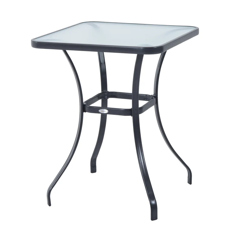 Outsunny Mesa Auxiliar de Cristal Templado Cuadrada Bordes Redondeados Mesita Café para Patio Terraza Balcón Negro y Transparente 68,5x68,5x84 cm