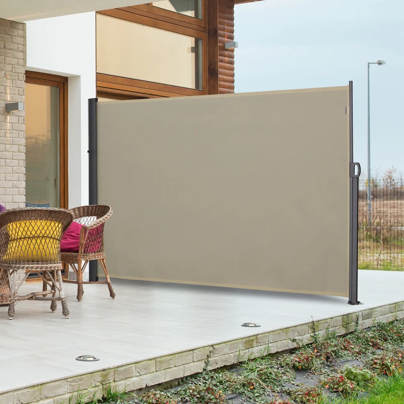 Outsunny Toldo Lateral Retráctil 300x180 cm Pantalla Enrollable Mampara de Privacidad y Protección Solar para Balcón Terraza Color Crema