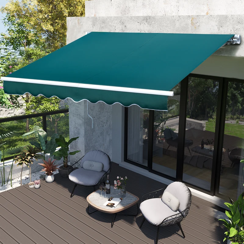 Outsunny Toldo Manual Retráctil con Manivela 250x200 cm de Aluminio Ángulo Ajustable Protección Solar para Ventanas Puertas Balcón Exterior Verde