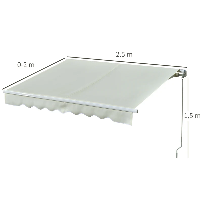 Outsunny Toldo Manual Retráctil con Manivela 250x200 cm de Aluminio Ángulo Ajustable Protección Solar para Ventanas Puertas Balcón Exterior Crema