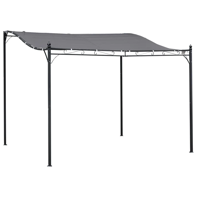 Outsunny Cenador de Jardín 3x3 m Pérgola con Toldo y 16 Orificios de Drenaje para Patio Terraza Metal y Poliéster 180 g/m² Resistente Gris