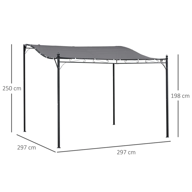 Outsunny Cenador de Jardín 3x3 m Pérgola con Toldo y 16 Orificios de Drenaje para Patio Terraza Metal y Poliéster 180 g/m² Resistente Gris