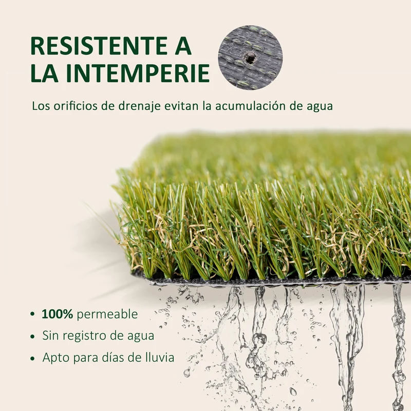 Outsunny Césped Artificial 30 mm Rollos de 1x4 m Realista para Terraza Jardín Balcón con Orificios de Drenaje Alta Densidad Verde