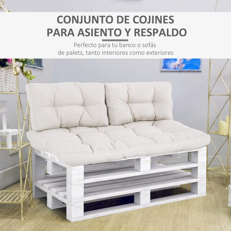 Outsunny Cojín para Banco Cojín para Palé con Respaldo 120x80x12 cm Colchón de Banco para Columpio Hamaca Interior Exterior Crema