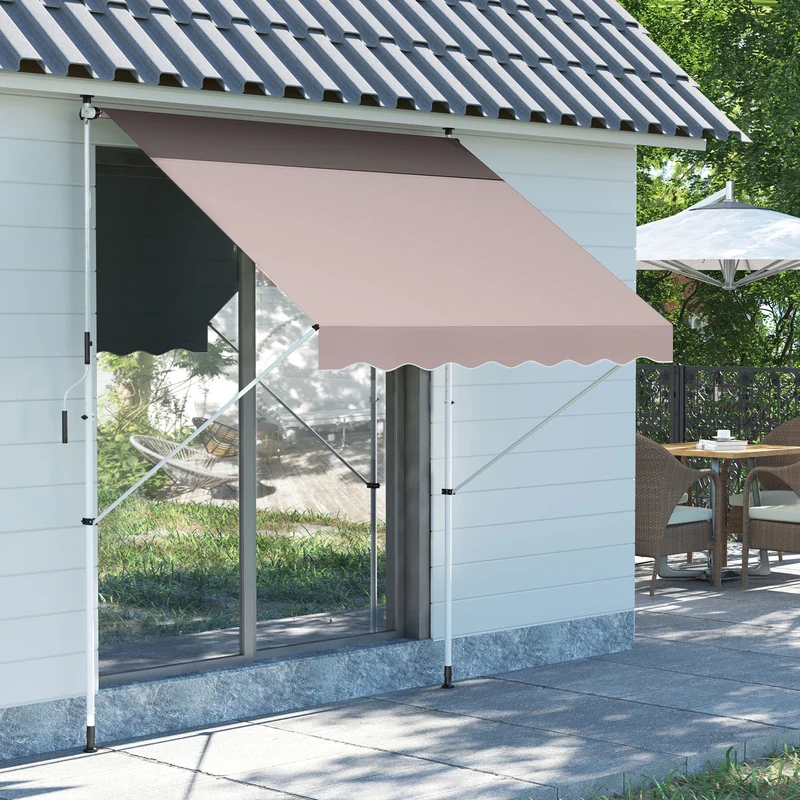 Outsunny Toldo Manual Retráctil Toldo para Balcón con Altura Ajustable Manivela y Protección Solar para Terraza Jardín Beige