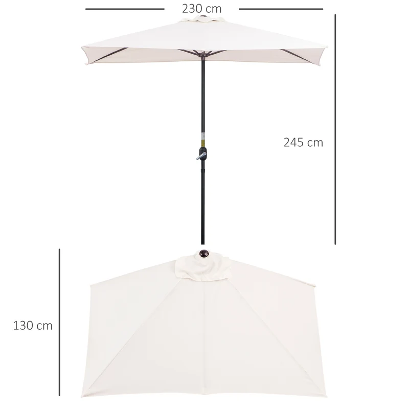 Outsunny Sombrilla Rectangular 230x130x245 cm Parasol para Pared Media Sombrilla con Manivela Protección UV 30+ Impermeable Sombrilla para Balcón Terraza Jardín Crema