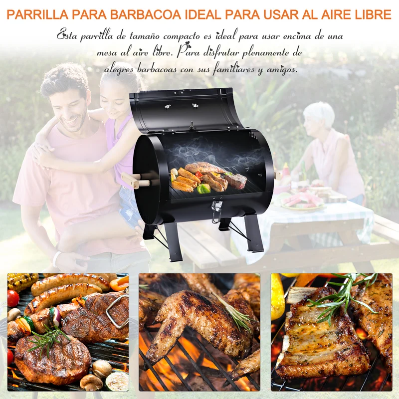 Outsunny Barbacoa de Carbón de Sobremesa Parilla de Barbacoa Compacta con Termómetro y Asas para Jardín BBQ 50x35x39 cm Negro