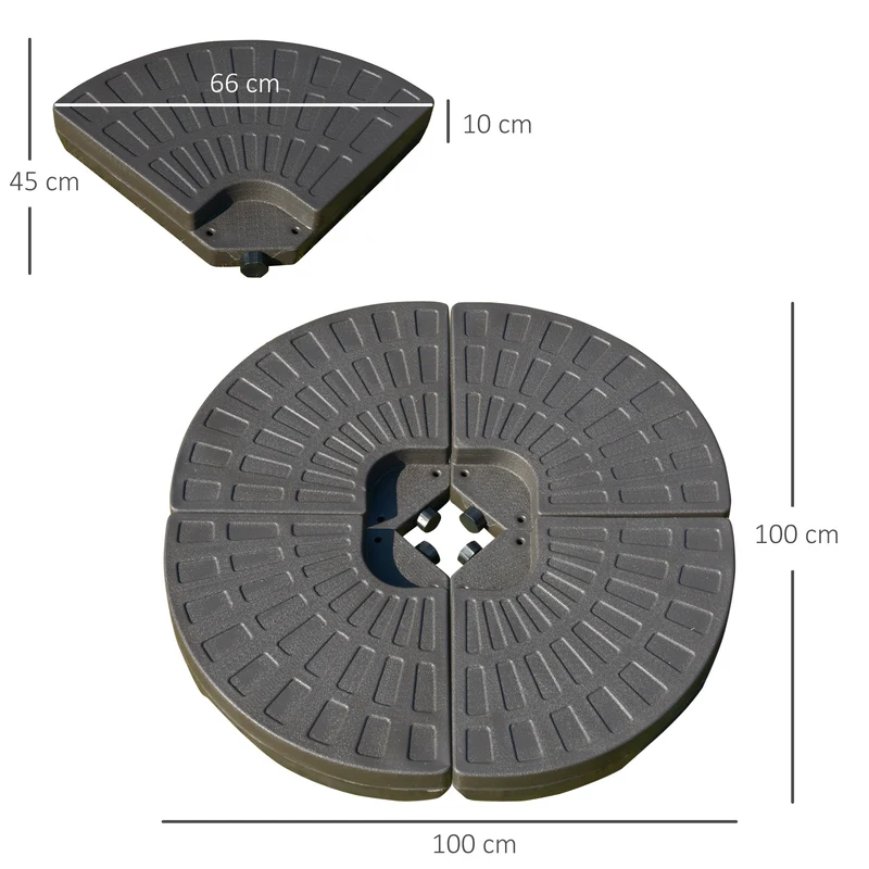 Outsunny Base para Sombrilla en 4 Partes Rellenable de Arena y Agua Desmontable para Jardín Patio al Aire Libre 100x100x10,5 cm Café