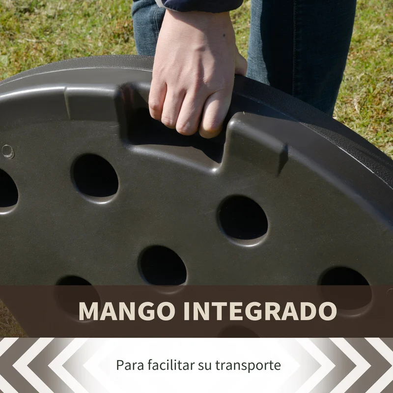 Outsunny Base para Sombrilla en 4 Partes Rellenable de Arena y Agua Desmontable para Jardín Patio al Aire Libre 100x100x10,5 cm Café