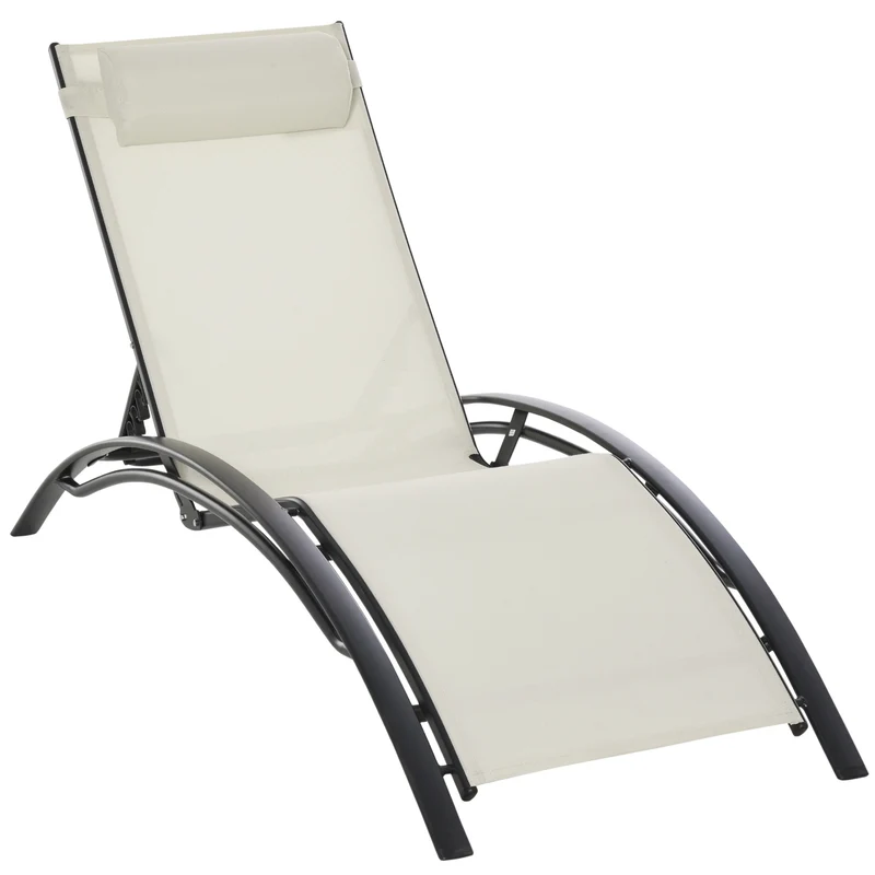 Outsunny Tumbona Reclinable de Aluminioc on Respaldo Ajustable en 5 Posiciones y Reposacabezas Extraíble Acolchado Texteline para Jardín Terraza Balcón 171x64x82 cm Beige