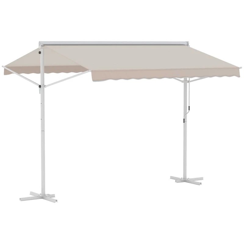 Outsunny Toldo de Pie Independiente 300x295x255 cm con Manivela Doble Cara Ángulo Ajustable Portátil Protección Solar para Jardín Terraza Patio Beige