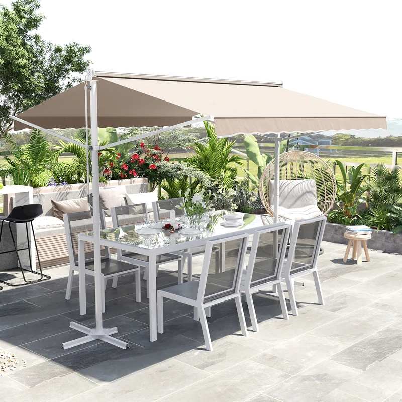 Outsunny Toldo de Pie Independiente 300x295x255 cm con Manivela Doble Cara Ángulo Ajustable Portátil Protección Solar para Jardín Terraza Patio Beige