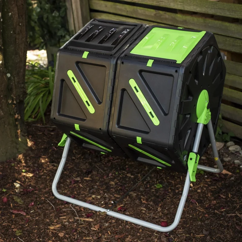 Compostador De Tambor 2x70l, Plástico Y Metal Resistente, 140l Total, 82x65x60cm
