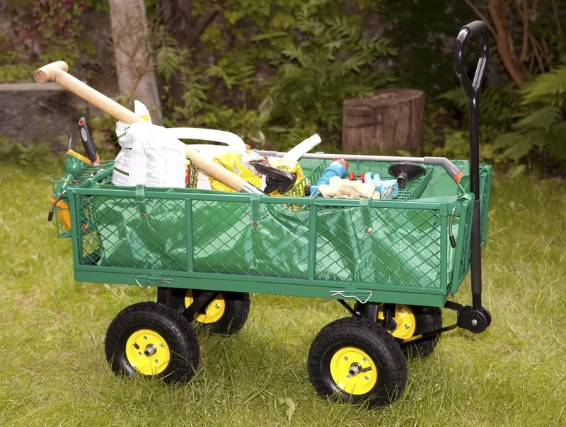 Carro De Transporte Universal Para Jardín - Estable, Versátil, 130 Kg Carga, Ruedas Neumáticas 26 Cm