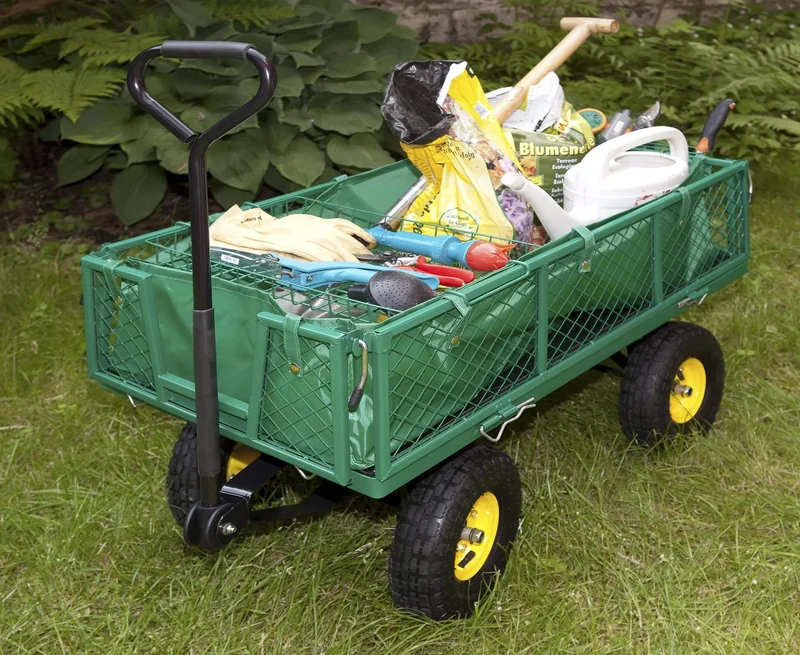 Carro De Transporte Universal Para Jardín - Estable, Versátil, 130 Kg Carga, Ruedas Neumáticas 26 Cm
