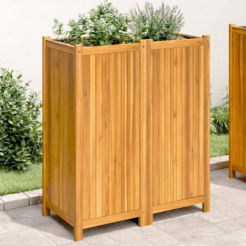 Jardinera Con Forro Madera Maciza De Acacia 84x42x100 Cm