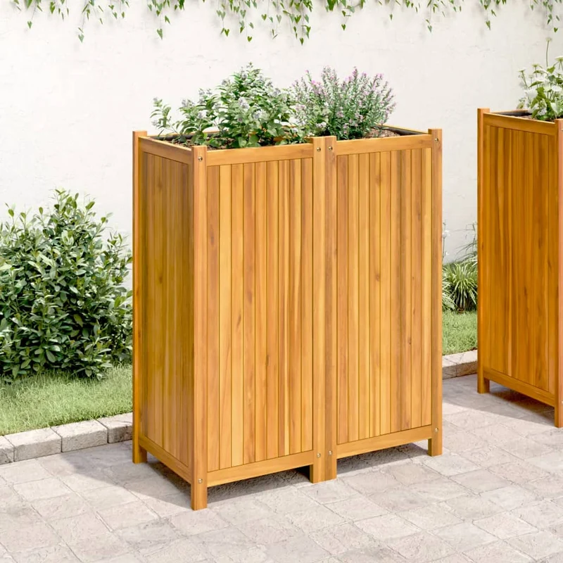 Jardinera Con Forro Madera Maciza De Acacia 84x42x100 Cm
