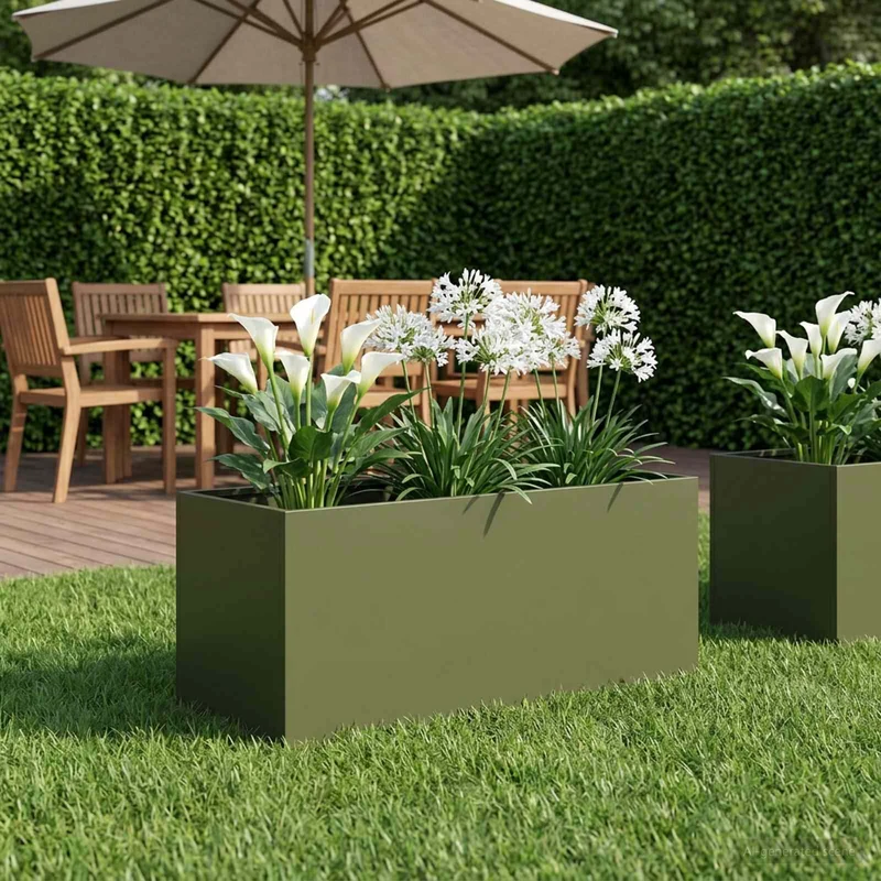 Macetero De Jardín Verde Oliva 80 X 40 X 40 Cm