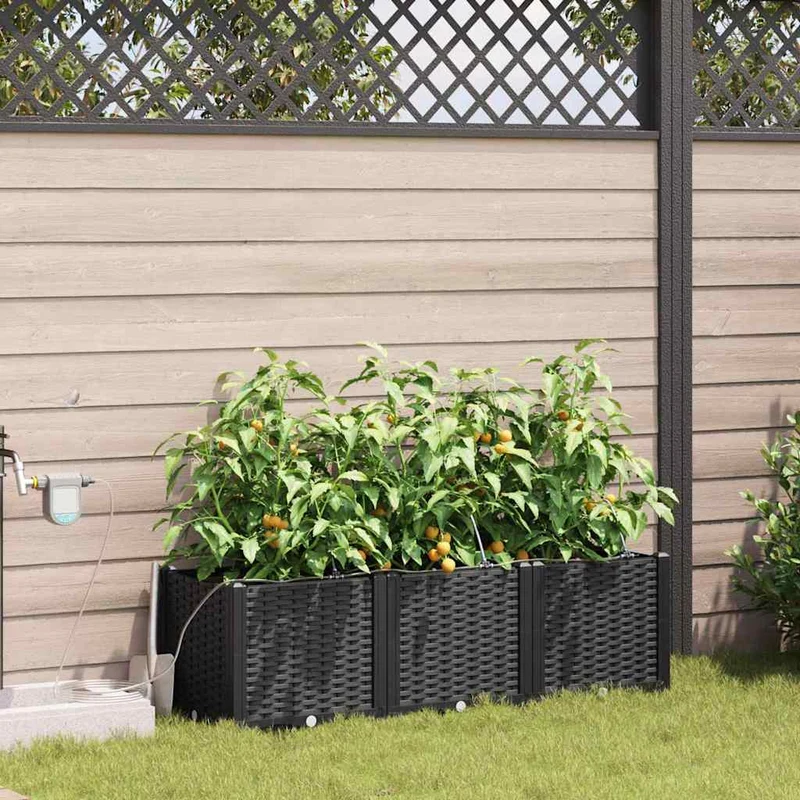 Macetero De Jardín 3 Uds. Negro 120 X 40 X 37,5 Cm Pp
