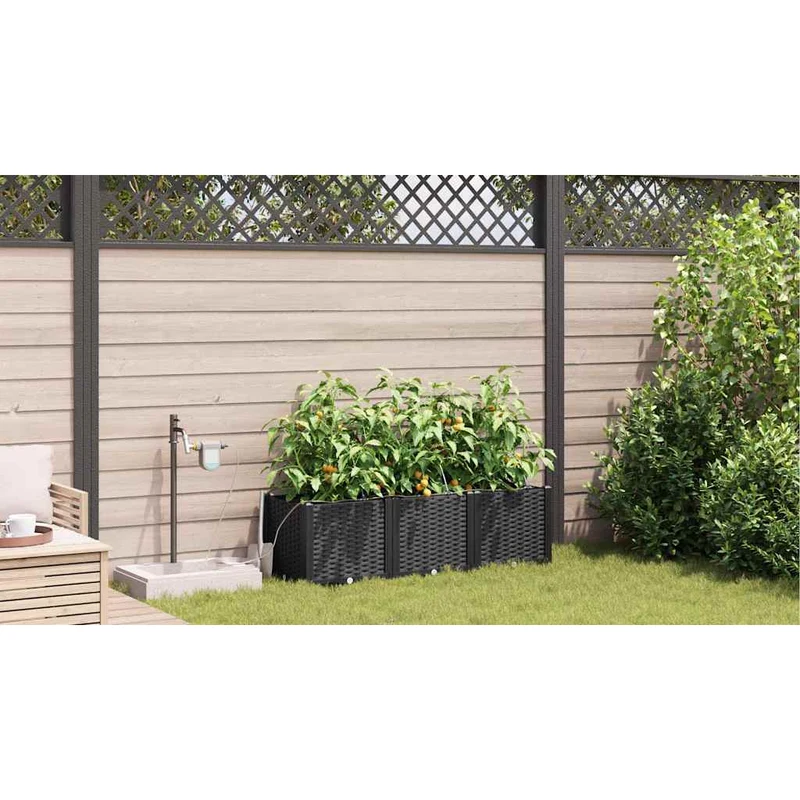 Macetero De Jardín 3 Uds. Negro 120 X 40 X 37,5 Cm Pp