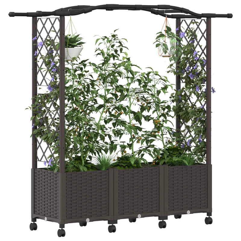 Cama Elevada Con Trellis Y Techo Marrón 164 X 40 X 144 Cm Pp