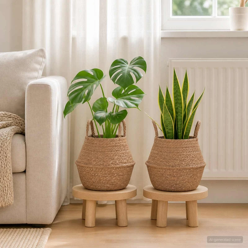 Maceta Con Asas 2 Uds. Natural Ø 22 X 20 Cm 100% Hierba Marina