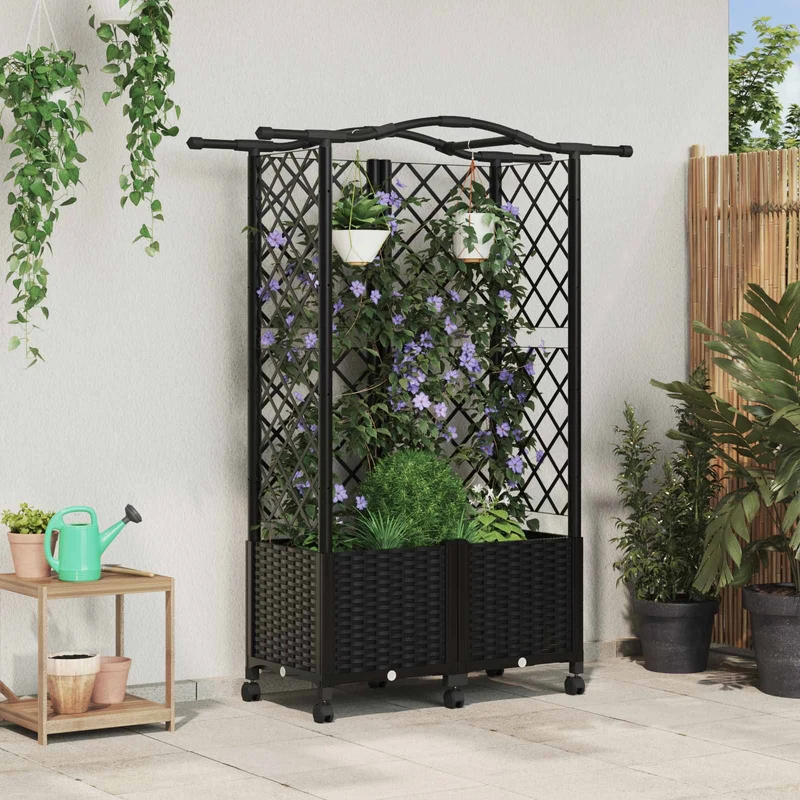 Cama Elevada Con Trellis Y Techo Negro 122 X 40 X 144 Cm Pp