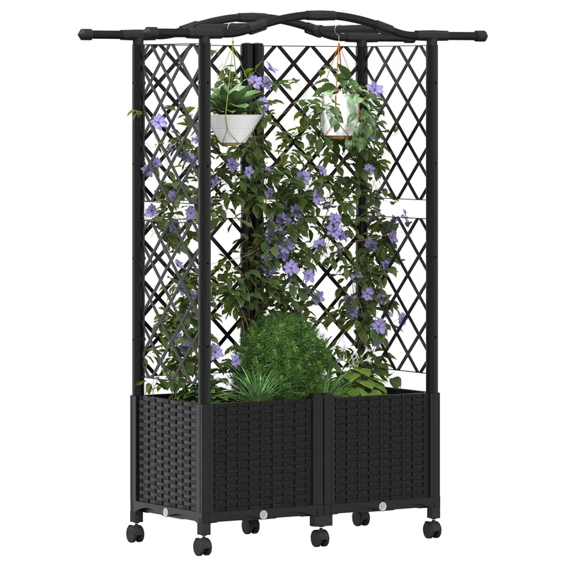 Cama Elevada Con Trellis Y Techo Negro 122 X 40 X 144 Cm Pp