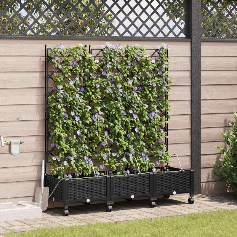 Maceta De Jardín Con Riego Y Ruedas 3 Uds. Negro Pp