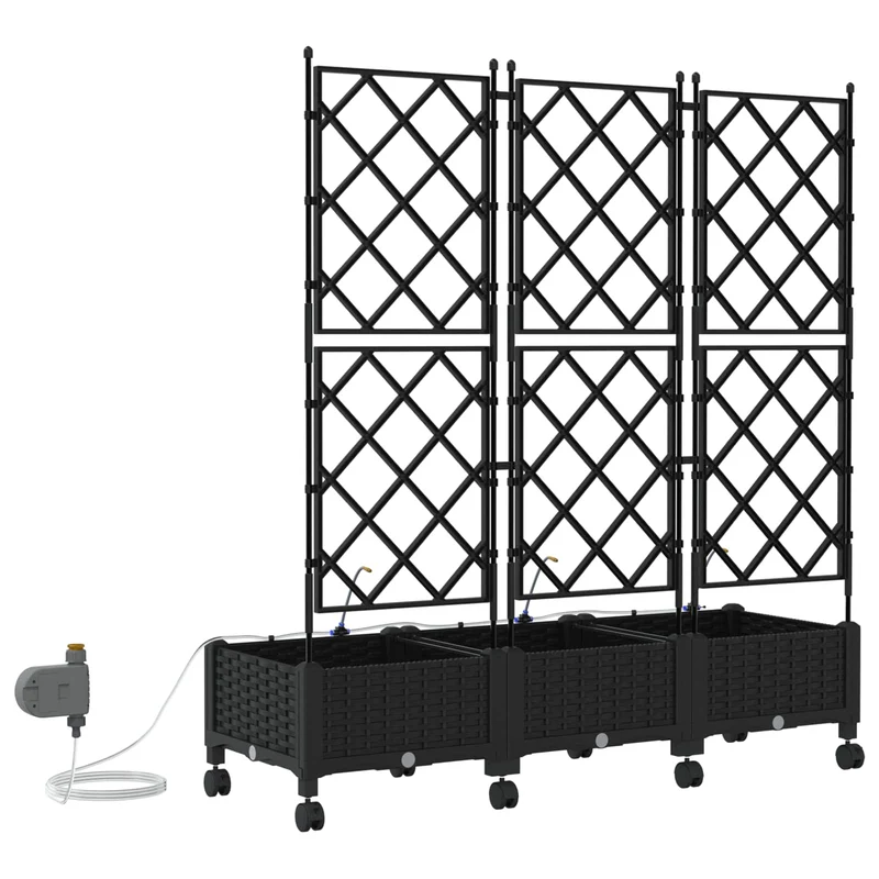 Maceta De Jardín Con Riego Y Ruedas 3 Uds. Negro Pp