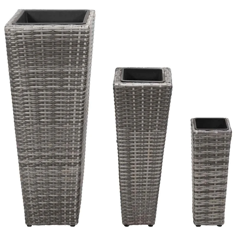 Conjunto De Arriates 3 Piezas Ratán Sintético Gris