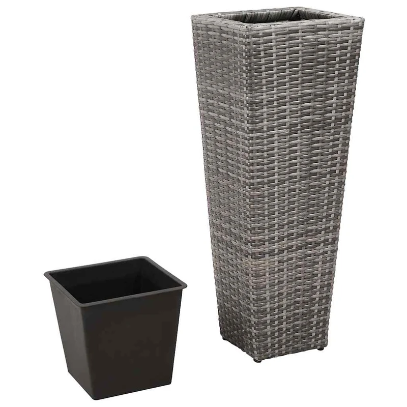Conjunto De Arriates 3 Piezas Ratán Sintético Gris