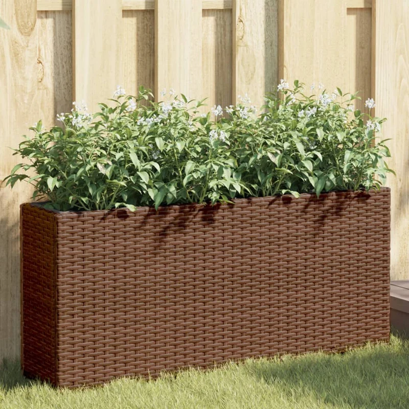 Jardinera Con 2 Maceteros De Ratán Sintético Marrón 90x20x40 Cm
