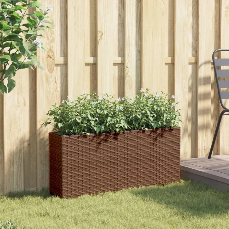 Jardinera Con 2 Maceteros De Ratán Sintético Marrón 90x20x40 Cm