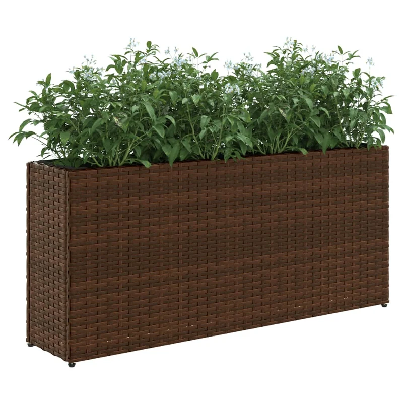 Jardinera Con 2 Maceteros De Ratán Sintético Marrón 90x20x40 Cm