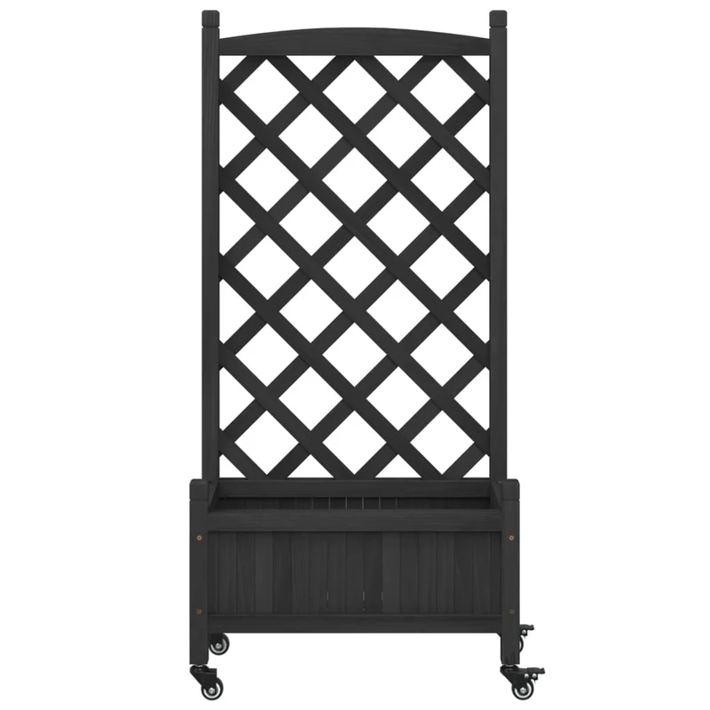 Jardinera Con Enrejado Y Ruedas Madera Maciza De Abeto Negro