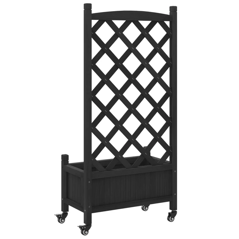 Jardinera Con Enrejado Y Ruedas Madera Maciza De Abeto Negro