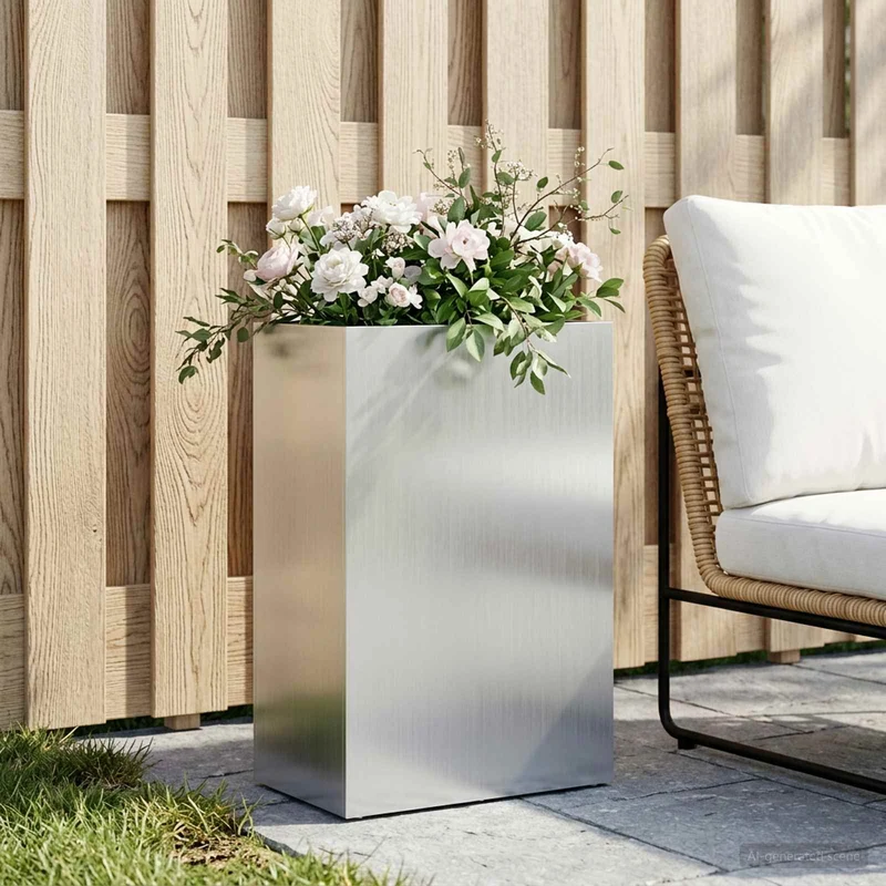 Macetero De Jardín Plateado 40 X 30 X 75 Cm Acero Galvanizado