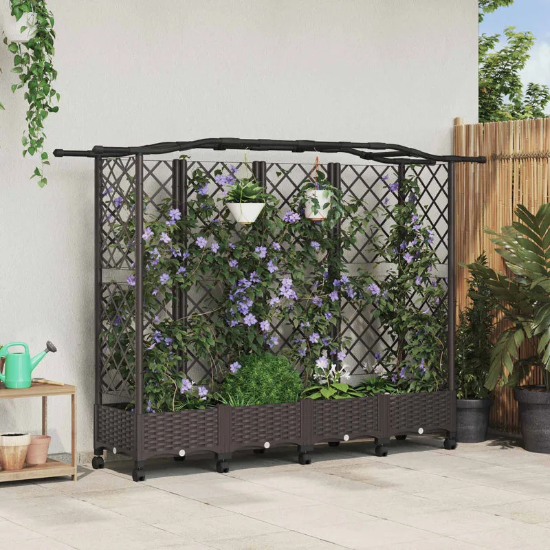 Cama Elevada Con Trellis Y Techo Marrón 203,5 X 40 X 129 Cm Pp