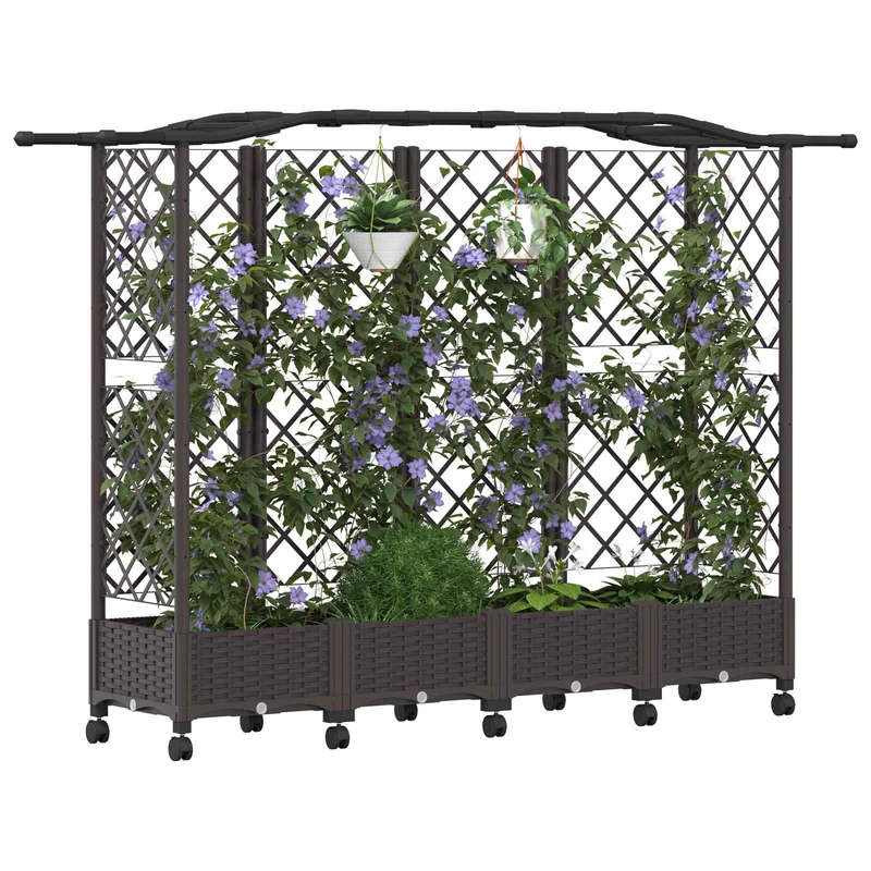 Cama Elevada Con Trellis Y Techo Marrón 203,5 X 40 X 129 Cm Pp