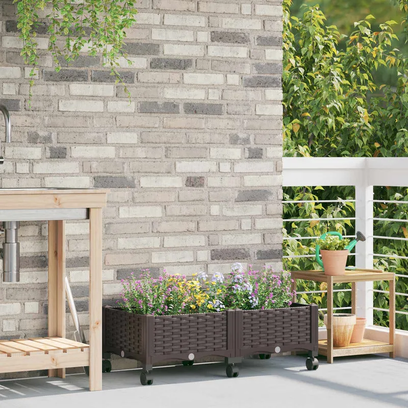 Macetero De Jardín Con Ruedas Marrón 80 X 40 X 29 Cm Pp