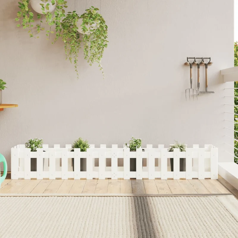 Arriate Elevado Jardín Con Valla Madera Pino Blanco 200x30x30cm