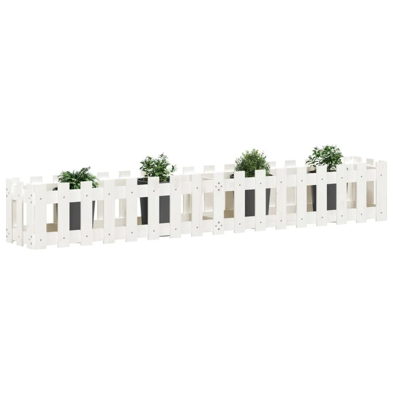Arriate Elevado Jardín Con Valla Madera Pino Blanco 200x30x30cm