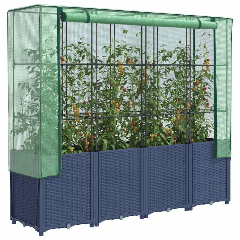 Jardinera Elevada Con Cubierta De Invernadero Aspecto Ratán 160x40x153 Cm
