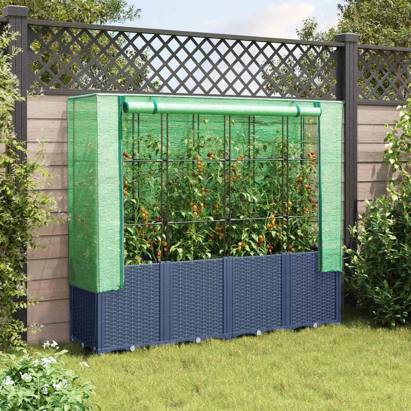 Jardinera Elevada Con Cubierta De Invernadero Aspecto Ratán 160x40x153 Cm