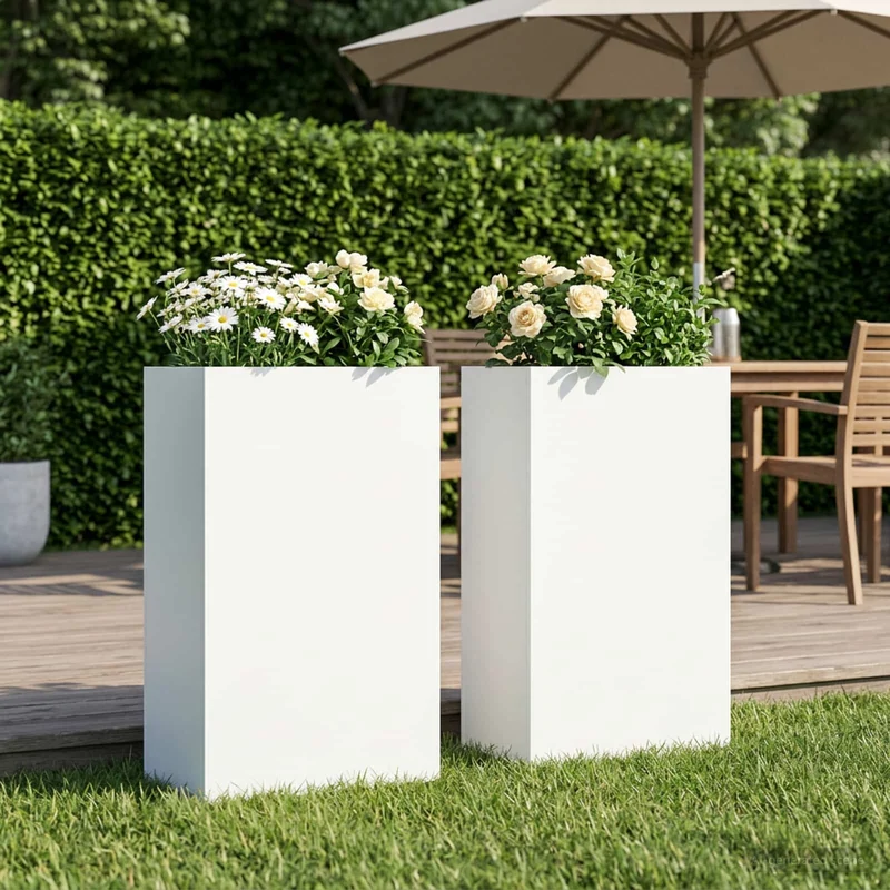 Macetero De Jardín 2 Uds. Blanco 40 X 20 X 75 Cm