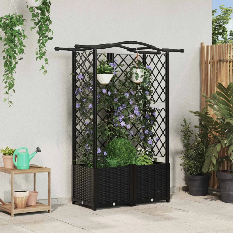 Cama Elevada Con Trellis Y Techo Negro 122 X 40 X 138 Cm Pp