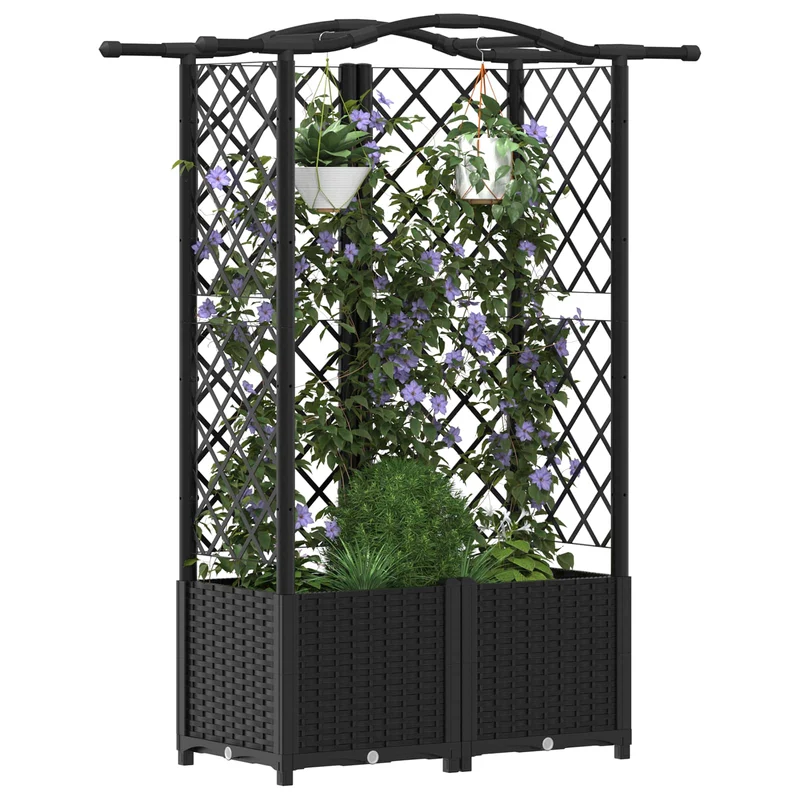 Cama Elevada Con Trellis Y Techo Negro 122 X 40 X 138 Cm Pp